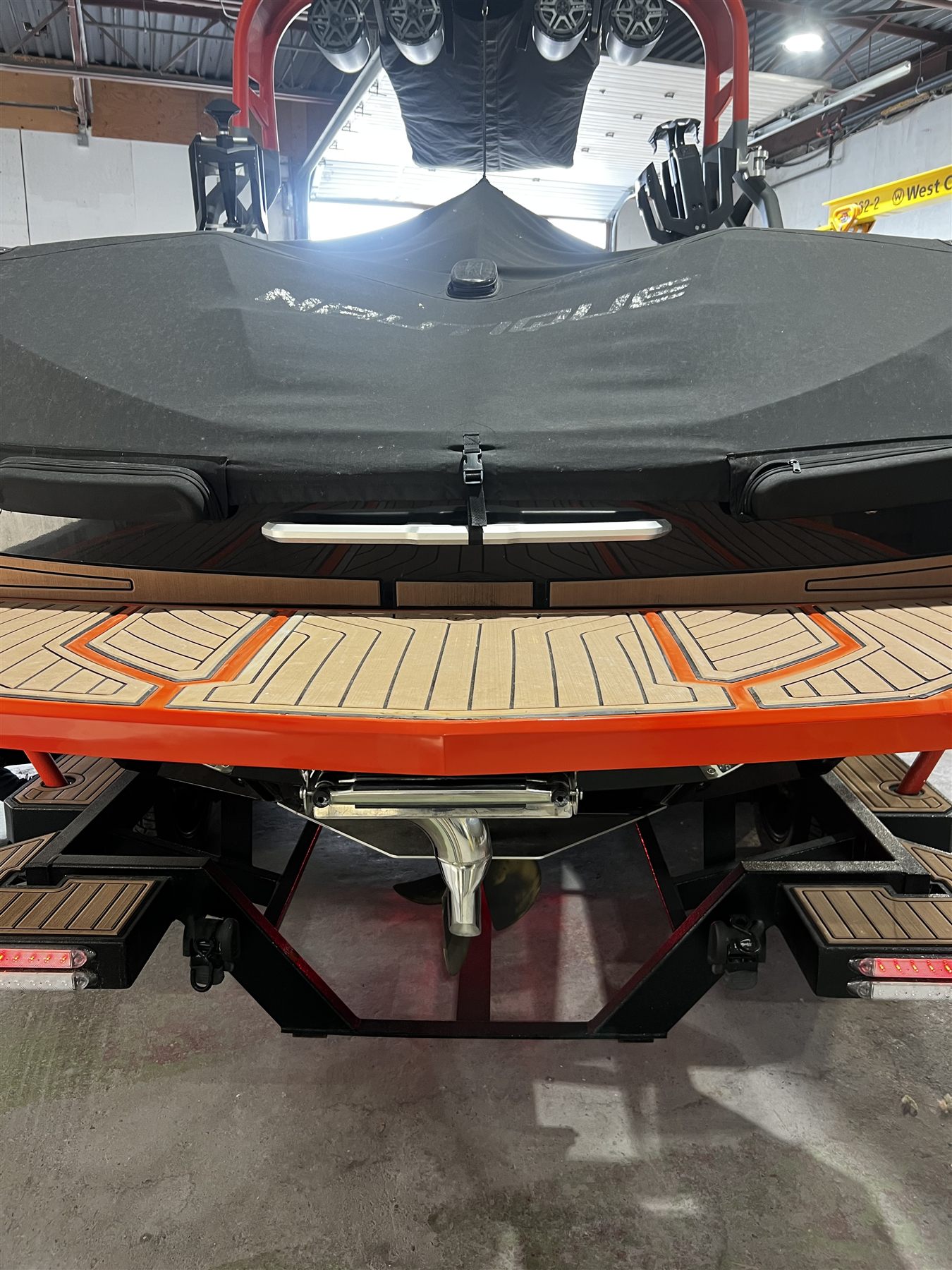 Orange swim platform during repair