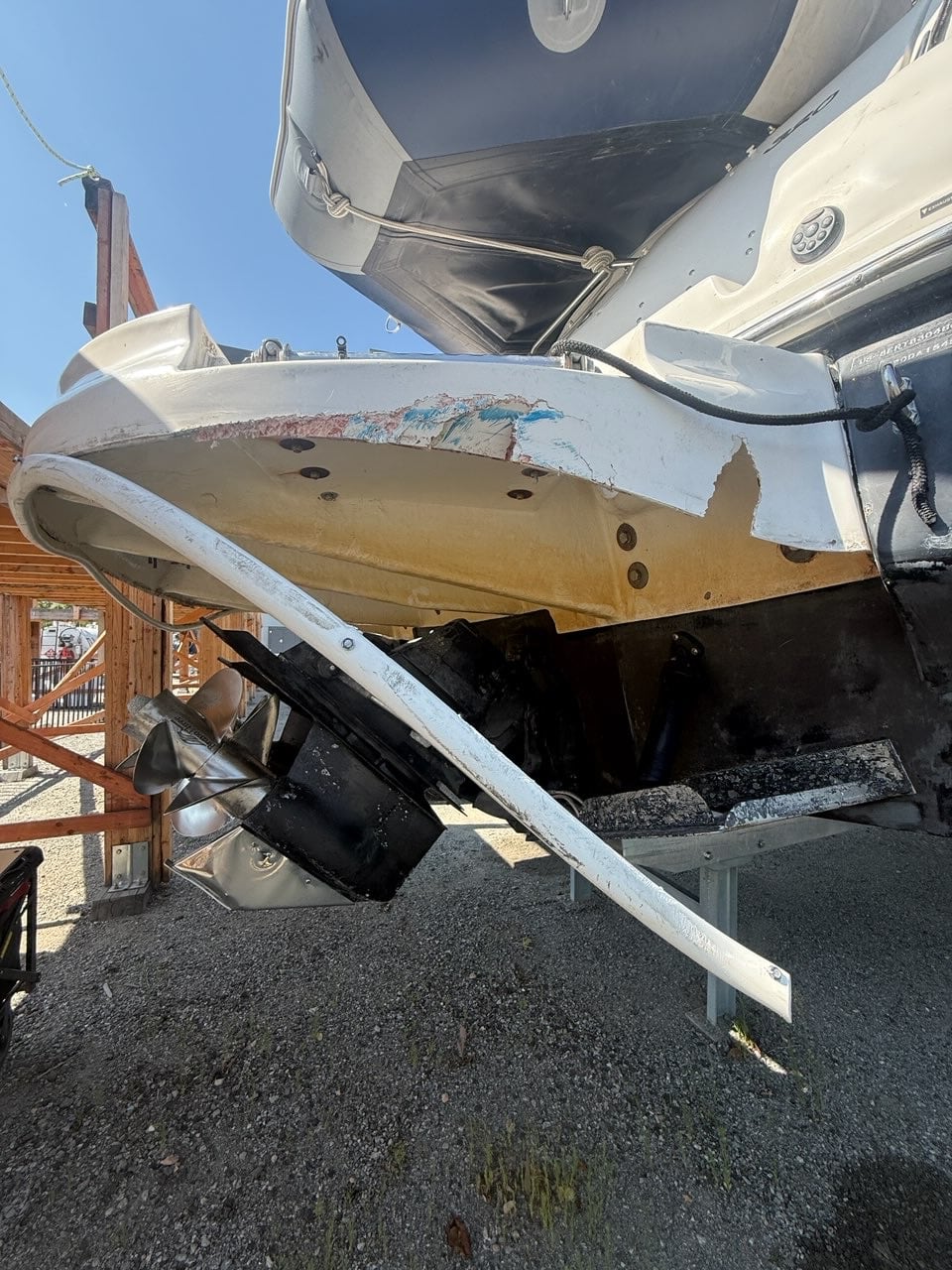 Damaged stern platform before repair